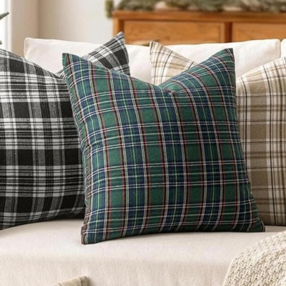 🆕 PB RL Style Tartan Plaid EURO Pillow Covers in  22” x 22” Navy & Green